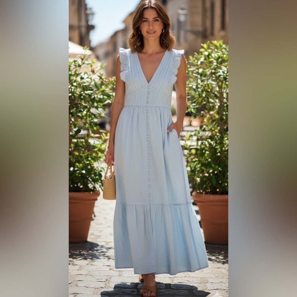 Blue V-Neck Backless Sundress for Cocktail